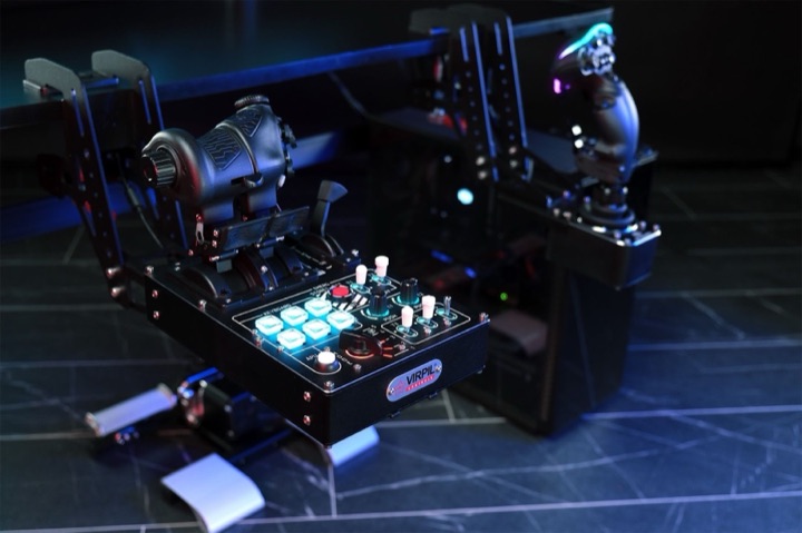 VIRPIL throttle, control panel, and stick mounted on a cockpit rig